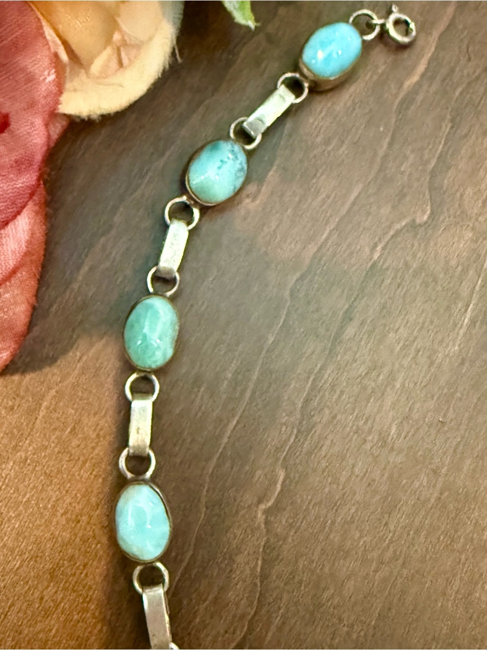 Larimar/Amber Artisan Handmade Dominican Sterling Silver Happy Hour Bracelet - Picture 7 of 15